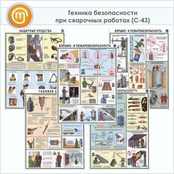 Плакаты «Техника безопасности при сварочных работах» (С-43, 5 листов, А2)